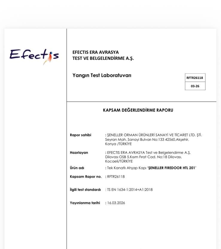 Efectis yangına dayanım raporu